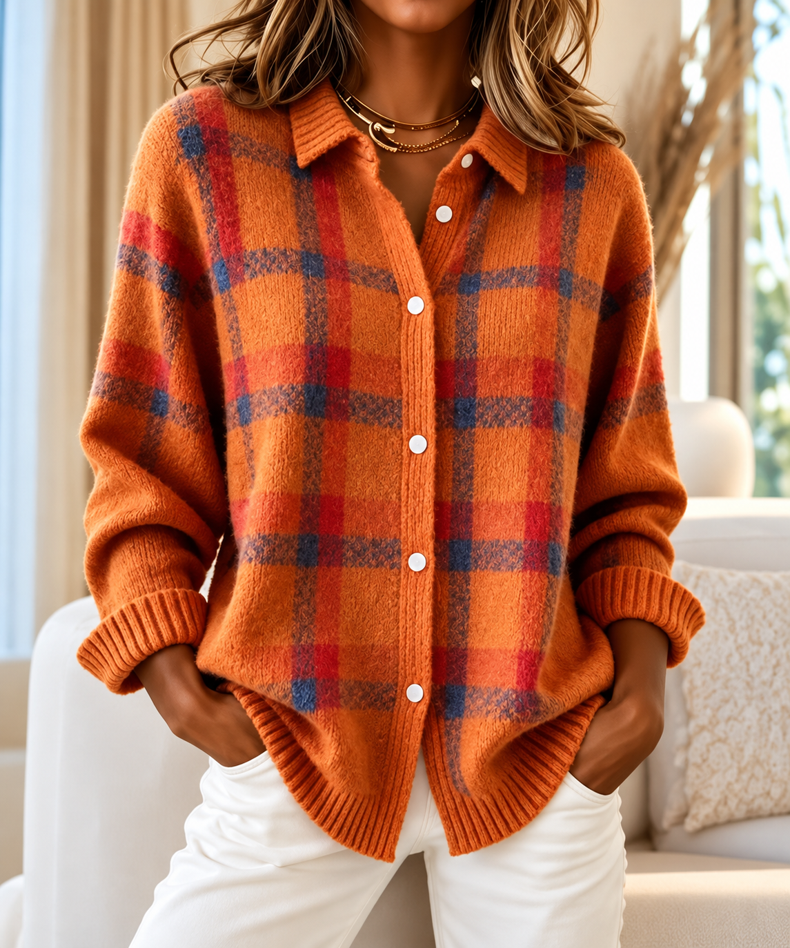 Cardigan Olivia a quadri arancione