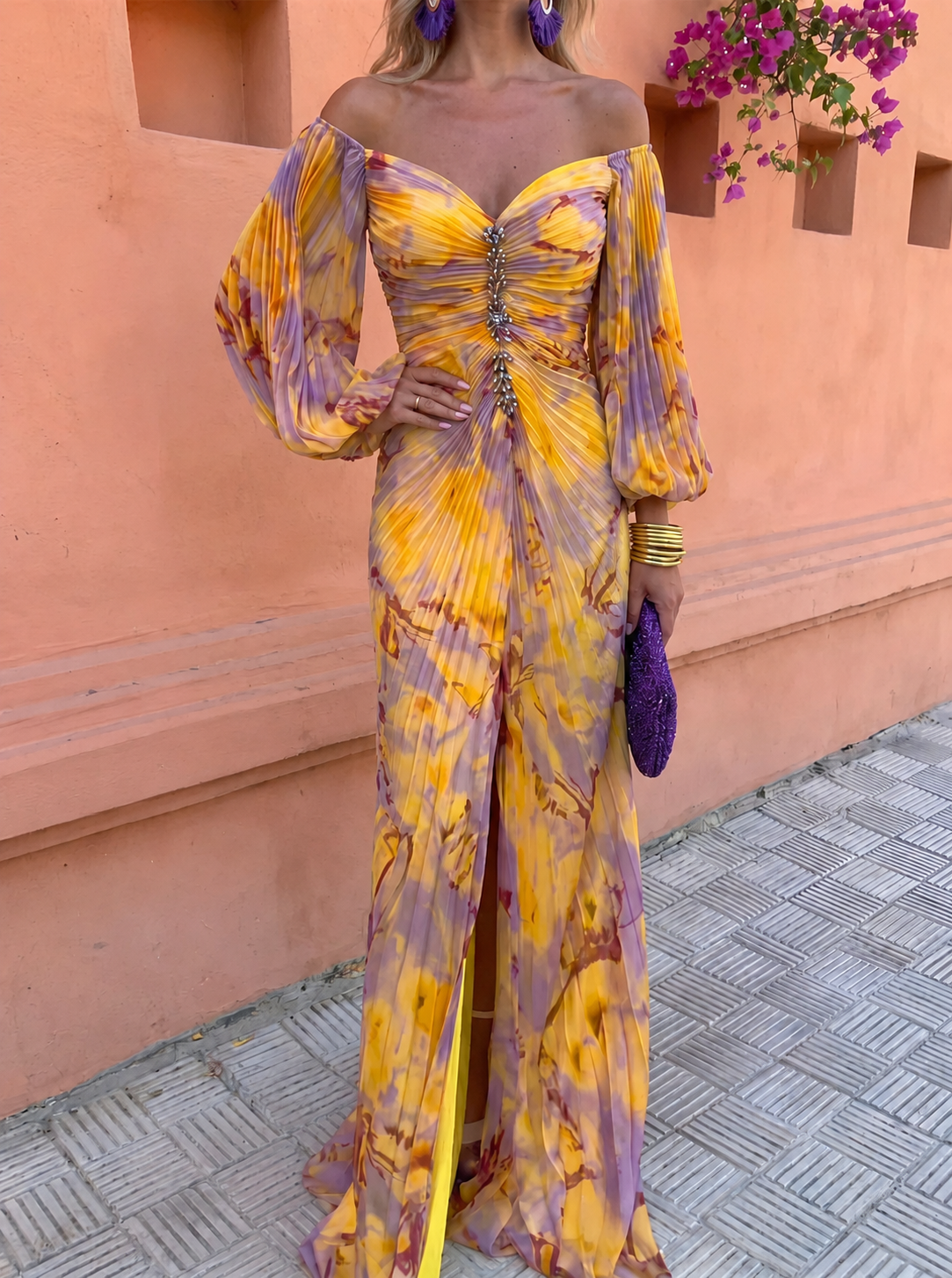 Greta | Abito lungo floreale con scollatura profonda