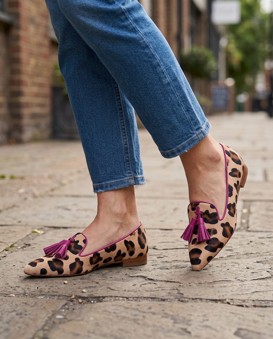 Mocassino Ginevra — Leopardo, Nappine Fucsia