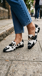 Mocassino Animalier Bianco e Nero con Pelo