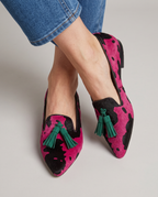 Mocassino Ginevra — Mucca Fucsia, Nappine Verdi